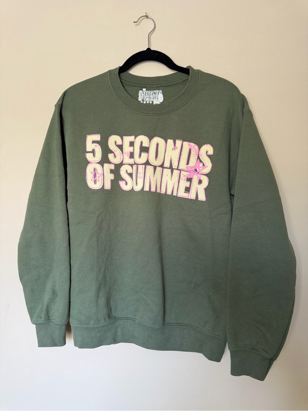 5 Seconds Of Summer Olive Green Crewneck with Pink Logo
